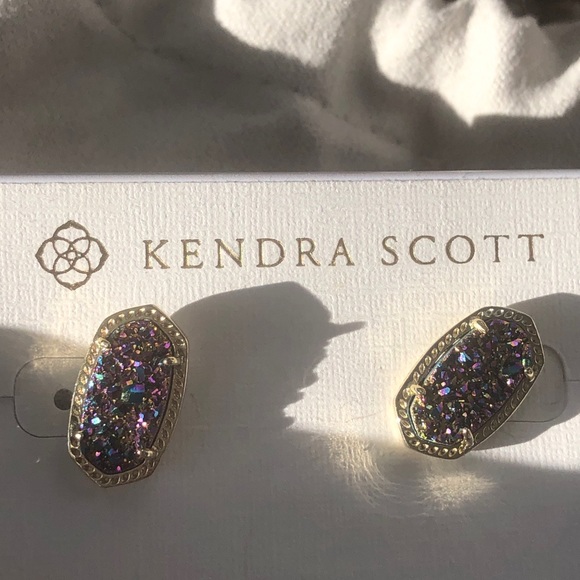 NWT Kendra Scott RARE & Retired Ellie Earrings Multi Colored Drusy Yellow Gold! - Picture 13 of 17